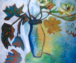 Marieke Thomassen - Acryl op doek, Jaargetijden vaas (Groot) verkocht voor € 150!