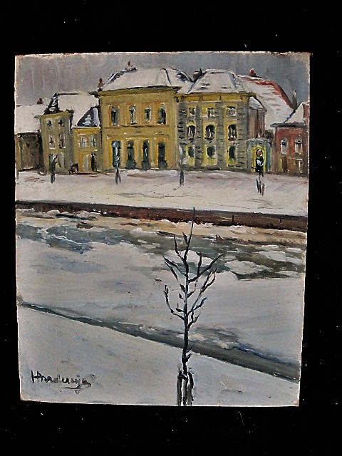 Hildegard Helene Anna Andereija - Sfeerfol impressionistisch olieverf "Middelburg in de sneeuw" gesigneerd kopen? Bied vanaf 1!