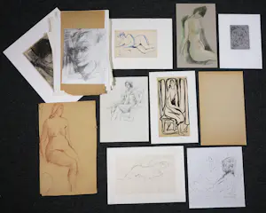 AcheterJanus Nuiten - Verschillende technieken, Lot van 38 schetsen van figuren? Enchérissez de 60!