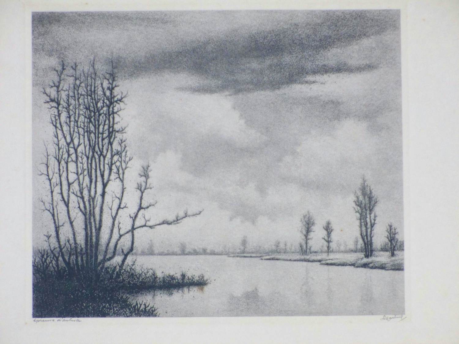 Dirk Harting - Waterlandschap met bomen - Ets kopen? Bied vanaf 35!