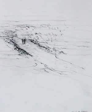 Kees van Bohemen - Ingelijste potloodtekening: wandeling op het strand - 1981 verkocht voor € 275!