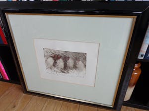 Anton Heyboer - ABSTRACTIE / ZW-W + RODE ETS / 65x71cm / KADER / SIG kopen? Bied vanaf 75!