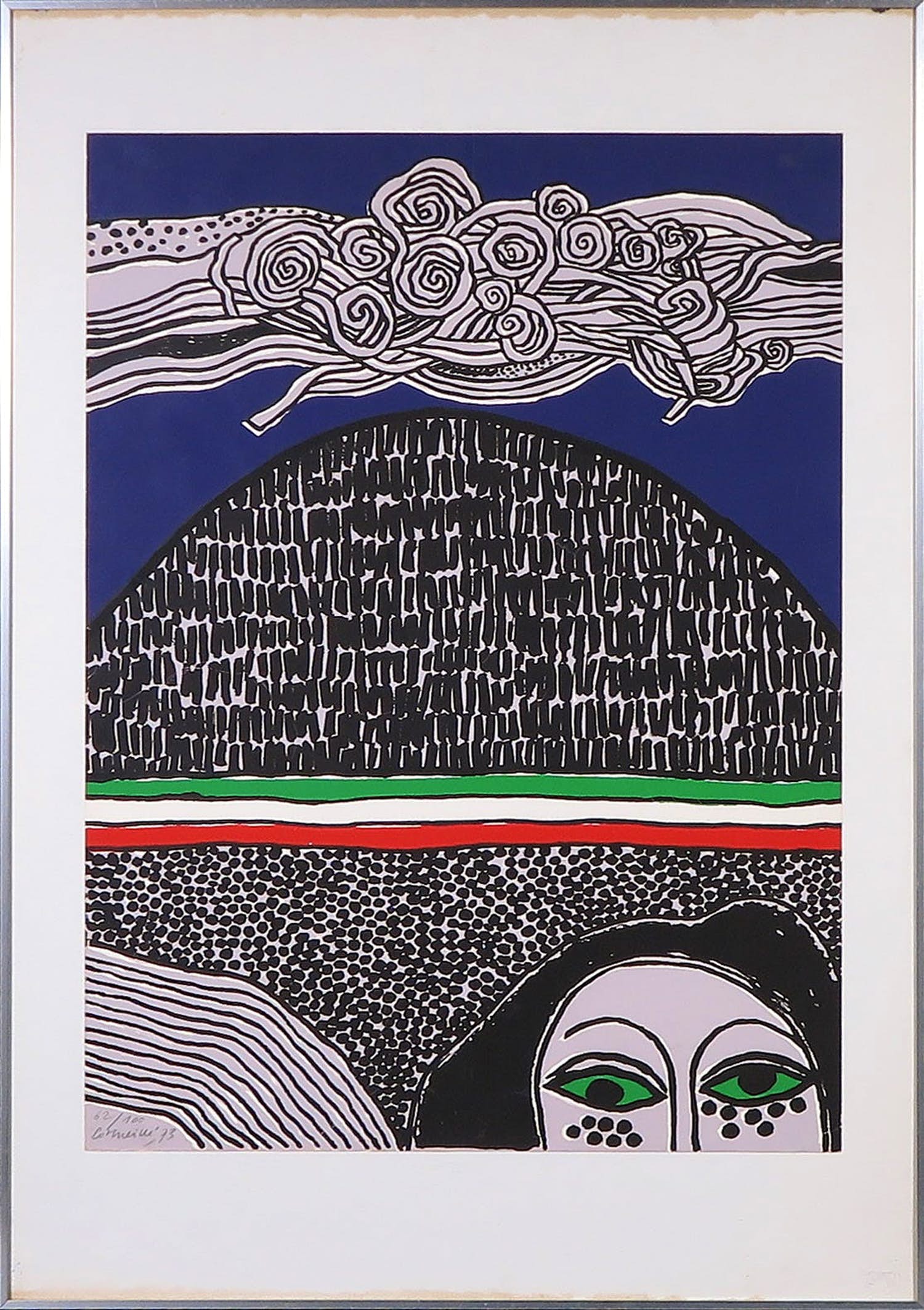 Corneille - Zeefdruk, Vrouw in Landschap - Ingelijst verkocht voor € 250!