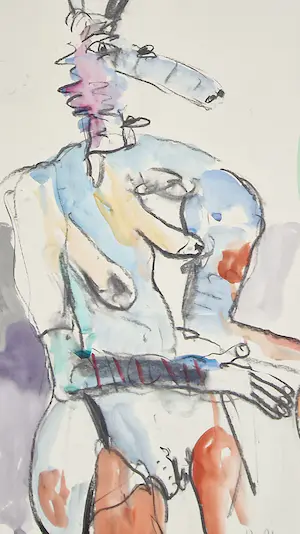 Anton Martineau - Gemengde techniek op papier: 'Feest' kopen? Bied vanaf 150!