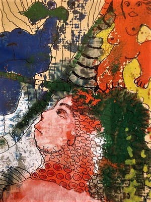 Han Faken - Prachtig surrealistisch Aquarel "vrouwen vangen mannetjesdier" gesigneerd. kopen? Bied vanaf 10!