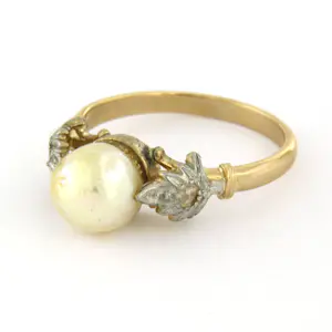 14k bicolour gouden ring bezet met parel en roos geslepen diamant tot. 0.02ct kopen? Bied vanaf 260!