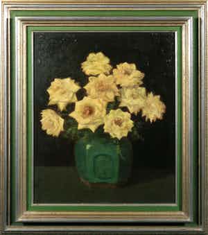 Herman Kuyt - Olieverf op doek, Stilleven met rozen en gemberpot - Ingelijst verkocht voor € 50!