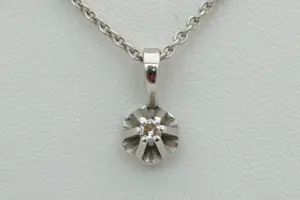 79 - Sierlijk 14 Krt wit-gouden collier met een diamanten solitair hanger(tje) kopen? Bied vanaf 170!