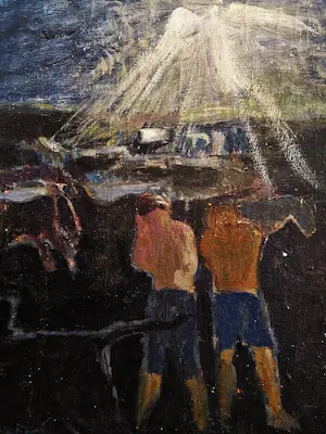 Jan Groenestein - Groot expressionistisch olieverf - "verblindend licht / nachtlandschap" 1960 kopen? Bied vanaf 126!