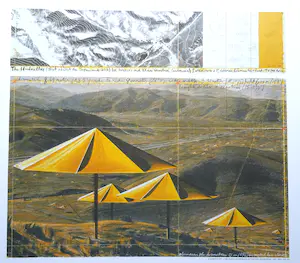 Christo - "The Yellow Umbrellas US " original stofmonster+ offset druk XL kopen? Bied vanaf 59!