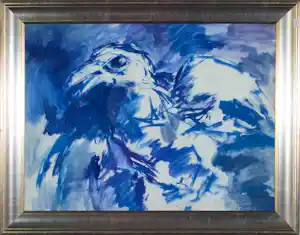 Jelle Hoogstra - Gouache op papier, Vogel in blauw - Ingelijst verkauft für € 40!