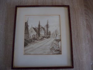 Willem van de Walle - Tekening van een pad met huizen en een vaart. kopen? Bied vanaf 25!
