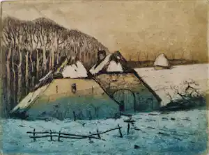 Eugene Lucker - Winterlandschap met twee schuren verkauft für € 45!