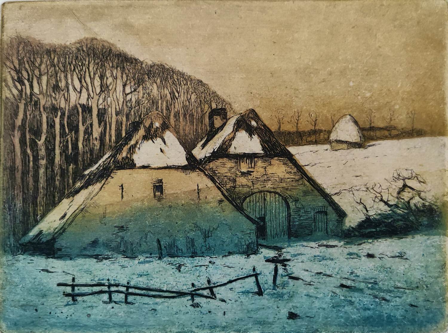 Eugene Lucker - Winterlandschap met twee schuren kopen? Bied vanaf 45!