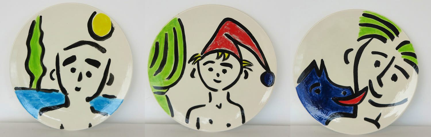 Bart Drost - Set van 3 keramieken (wand)borden, Dromeland & Lief baasje & Tussen de coulissen kopen? Bied vanaf 100!