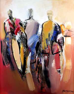 Peter Meijer - Acryl op doek: drie man- 2003 verkocht voor € 425!