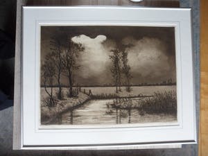 Cor van der Woerd - Ets, Titel, "Stemming". kopen? Bied vanaf 35!
