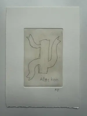 Klaas Gubbels - Unieke handgekleurde lijnets | 'Alles Kan' (INGELIJST) kopen? Bied vanaf 600!