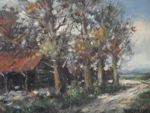 Hendrik Cornelis Kranenburg - Olieverf - Boerderij met kippen kopen? Bied vanaf 65!