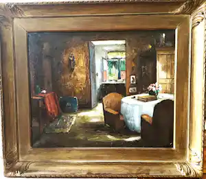 Richard Leon Leutenez - kleurrijk interieur tafereel verkauft für € 90!