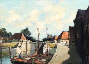 Toon Koster - C2592 - Bootjes aan de dorpskade verkocht voor € 200!