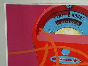 Niet of onleesbaar gesigneerd - GROTE ingelijste zeefdruk , Parkeermeter – gesigneerd – nr. 27 van 50 ex. kopen? Bied vanaf 1!