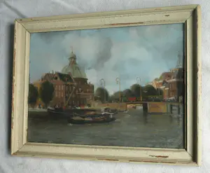 Fred Hartsuijker - Ingelijste pastel , Stadsgezicht Amsterdam kopen? Bied vanaf 40!