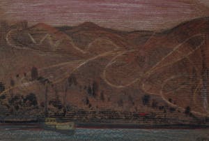 Floris Jespers - tekening: boot bij bergen kopen? Bied vanaf 175!