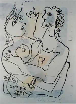 Rudi Baerwind - Lithografie 1978 "Ödipus und Sphinx 1974" Handsigniert. kopen? Bied vanaf 59!