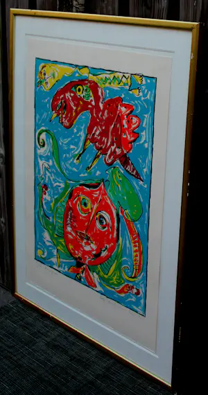 Carl-Henning Pedersen - Ingelijste kleurenlitho: "Himmelfahrten" - 1988 kopen? Bied vanaf 299!