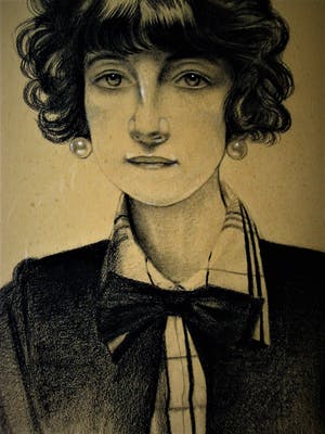 Wam Heskes - Amsterdam 1927 - (Houtskool)portret van jonge vrouw - Fraaie Art Deco lijst! kopen? Bied vanaf 10!