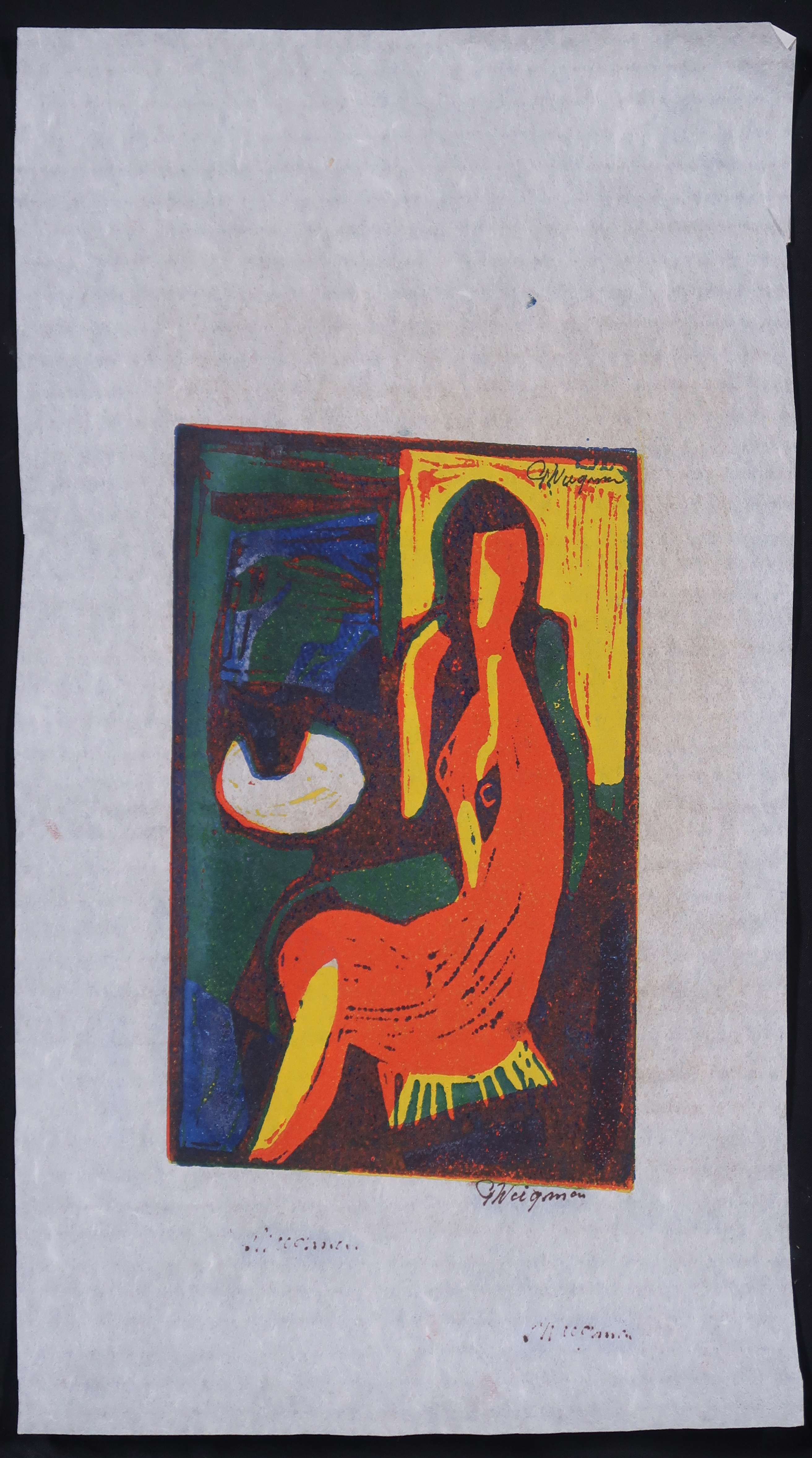 Piet Wiegman (II) - Lino op Japans papier, Raam denker kopen? Bied vanaf 1!