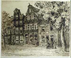 Ids Wiersma - Ingelijste ets , de ‘Professorenhuizen’ , Voorstraat , Franeker – 1934 verkocht voor € 1!