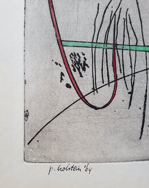 Pieter Holstein - Abstracte compositie, met de hand ingekleurde ets kopen? Bied vanaf 50!