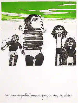 Ans Wortel - Kleurenets, 'n paar supporters voor de jongens van de club verkocht voor € 50!