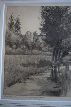 Nico van der Jagt - Ets - Poldersloot met knotwilgen -1948 kopen? Bied vanaf 60!