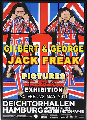 Gilbert & George - Gesigneerd affiche voor de expositie 'Jack Freak Pictures' - Ingelijst kaufen? Bieten Sie von 1!