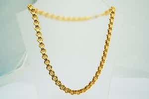 1211- Bijzonder 18 krt geel-gouden - dubbel geschakeld Marquis collier - gekeurd verkocht voor € 1380!