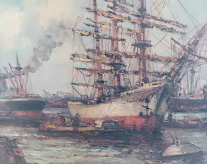 Wim Bos - Stoomboten en driemaster in de haven kopen? Bied vanaf 250!