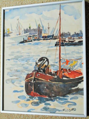 Frans Boers - Aquarel - Rotterdamse haven kopen? Bied vanaf 65!