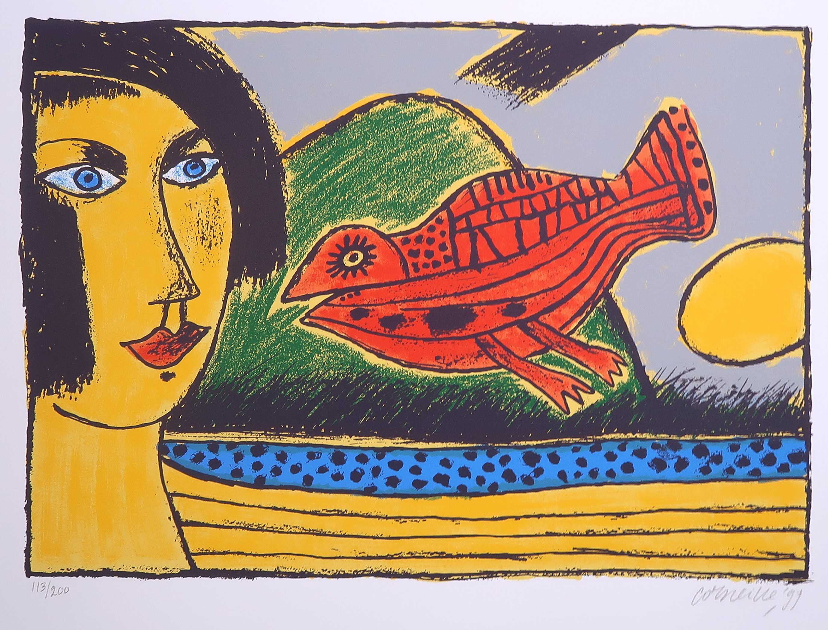 Corneille - Zeefdruk, La venue de l'oiseau verkocht voor € 150!