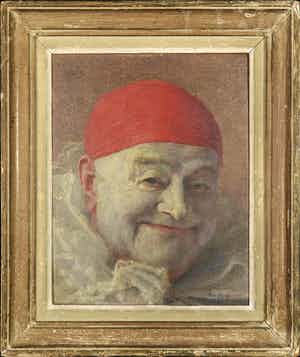 Armand Henrion - Olieverf op paneel, Clown - Ingelijst verkocht voor € 400!