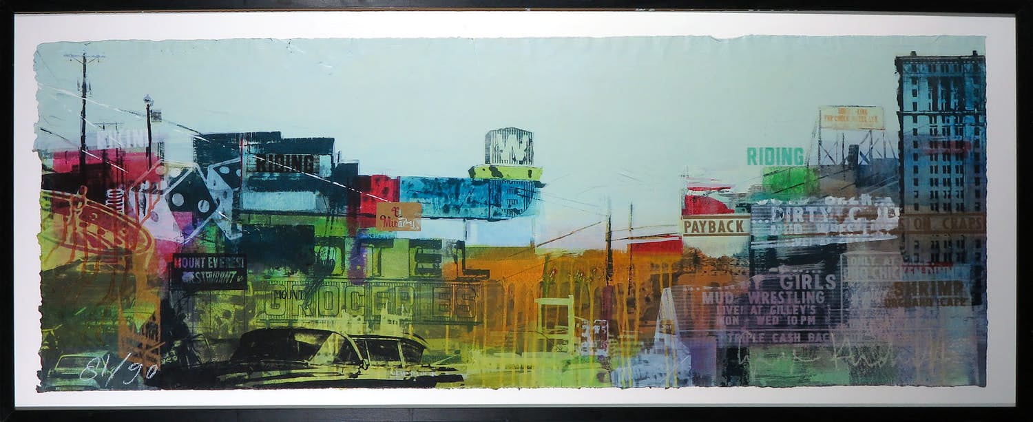 George Heidweiller - Zeefdruk, Cityscape 2 - Ingelijst (Zeer groot) verkocht voor € 250!