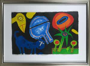 Corneille - Aquagravure op geschept papier, L'oiseau Interrogateur - Ingelijst (Zeer groot) verkocht voor € 700!