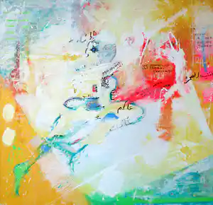 Rachid Ben Ali - Gemengde techniek op doek, Zonder titel (Zeer groot!) verkocht voor € 350!