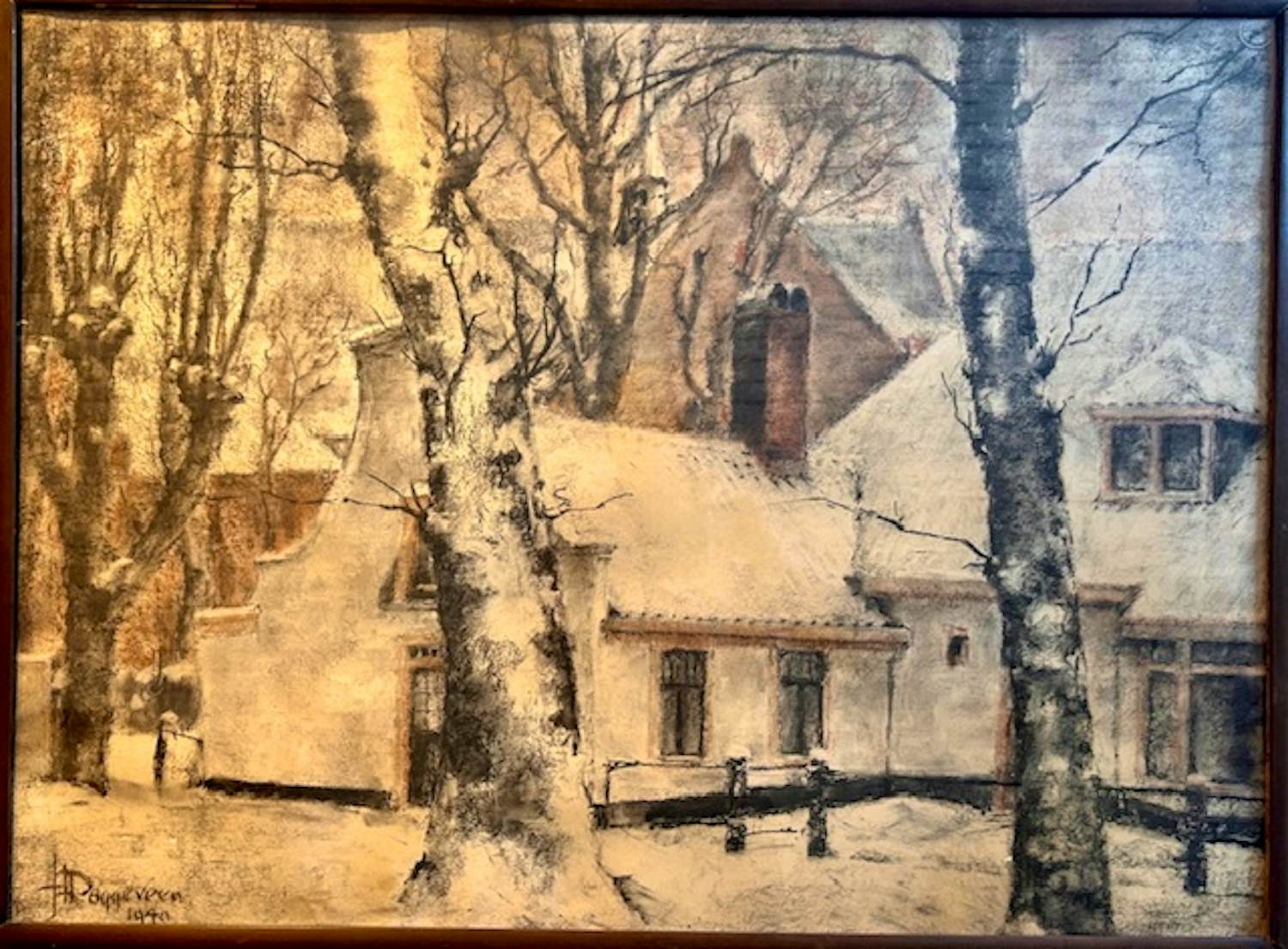 Jan Hendrik Roggeveen - "De Rustende Jager" in Bergen en zicht op kerk in Bergen verkocht voor € 800!