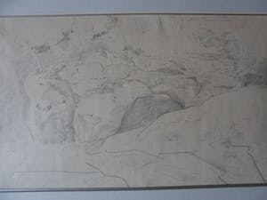Willem van Konijnenburg - Potloodtekening. Landschap met rotsen. heeft rechtsonder een atelierstempel. kopen? Bied vanaf 35!