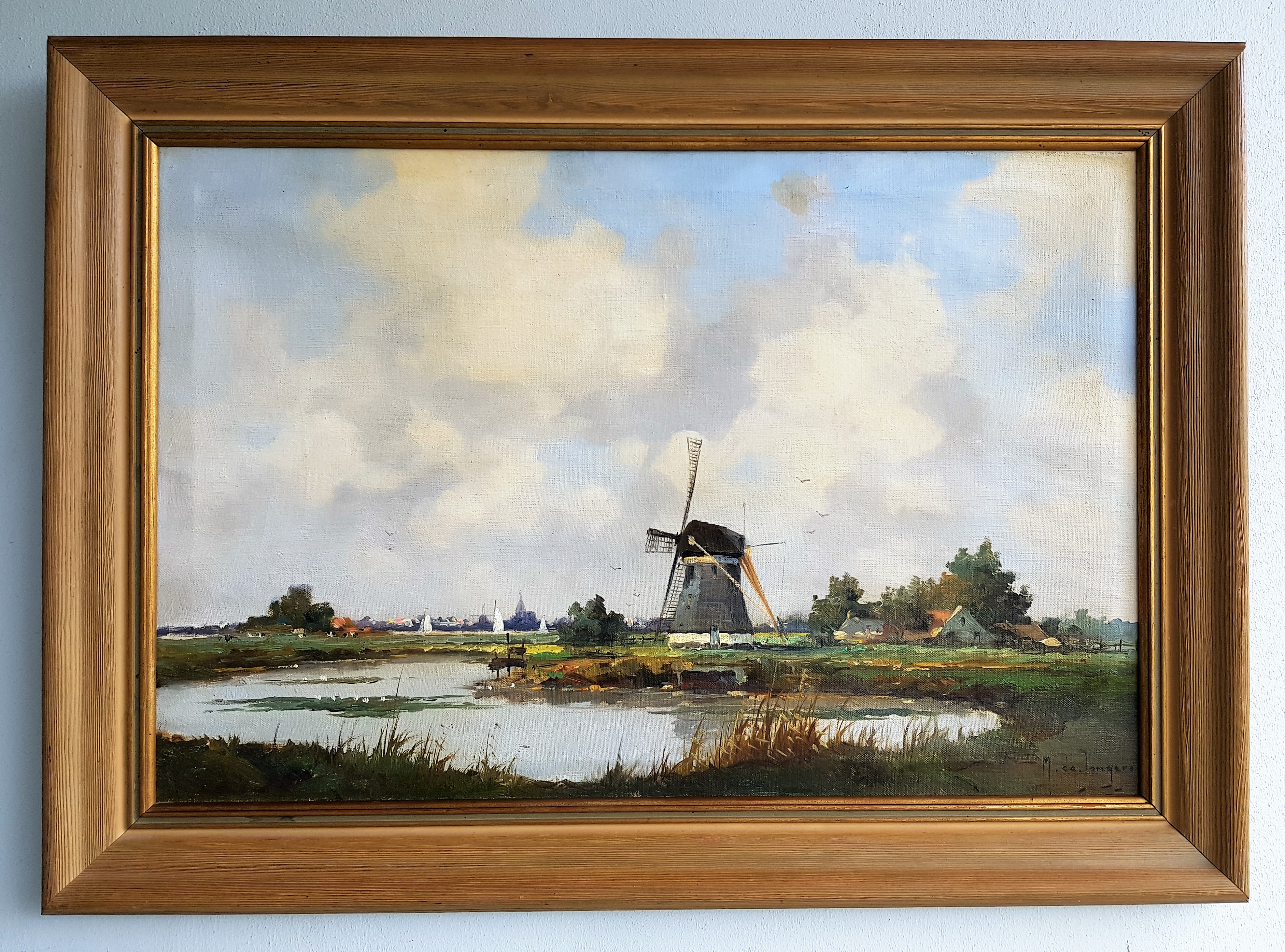 Marius de Jongere - Hollands polderlandschap met molen verkocht voor € 900!