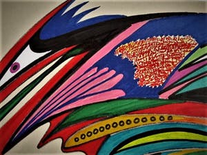 Paul Koning - Bijzonder Psychedelisch jaren 70 Pastel (ViltStift) "Kop zonder Kip" gesigneerd kopen? Bied vanaf 10!