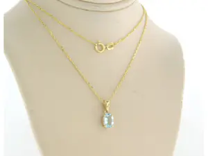 14k gouden collier met hanger bezet met blauwe topaas tot. 0,90ct - 45 cm lang kopen? Bied vanaf 220!